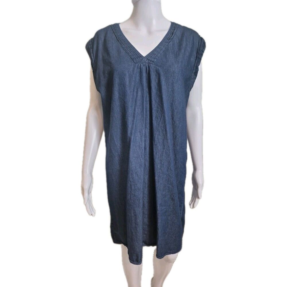 A New Day Denim Shift Dress Medium Sleeveless Knee Length Blue